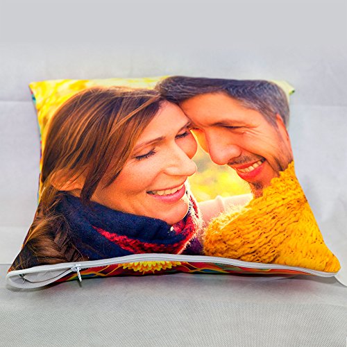 LolaPix Cojin Foto Personalizado. Regalos Personalizados con Foto. Impresión Total por Las 2 Caras hasta la Costura. Relleno Incluido. Varios Tamaños. 40X40