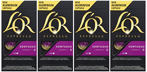 L'Or Espresso Café Sontuoso Intensidad 8 - 40 cápsulas de aluminio compatibles con máquinas Nespresso (R)* (4 Paquetes de 10 cápsulas)