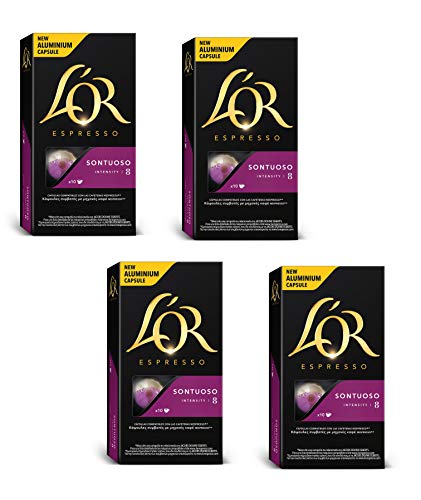 L'Or Espresso Café Sontuoso Intensidad 8 - 40 cápsulas de aluminio compatibles con máquinas Nespresso (R)* (4 Paquetes de 10 cápsulas)