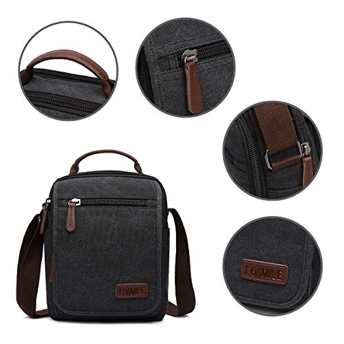 LOSMILE Bolsos Bandolera Hombre Pequeñas Bolsos de mano Bolsa de Hombro Messenger Bag Bolsa de Lona para iPad mini Escolares Sport Casual (Negro)