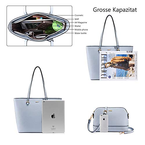 LOVEVOOK Bolsos de las mujeres bolsos hobo bolso de mano satchel cartera Set 3pcs Azul claro