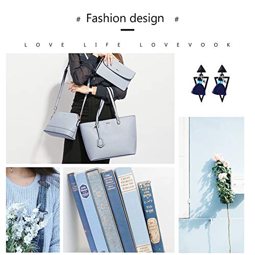 LOVEVOOK Bolsos de las mujeres bolsos hobo bolso de mano satchel cartera Set 3pcs Azul claro