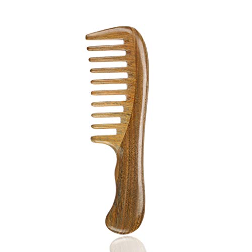 LWBTOSEE Peine de pelo de madera Peines de dientes anchos para desenredar, No estático, Sin enredos, Sin enganches, Aroma Sándalo Peine para cabello rizado mojado Mujeres y hombres