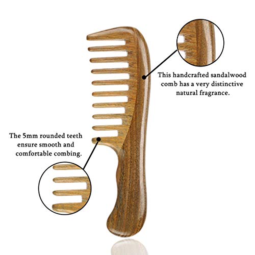 LWBTOSEE Peine de pelo de madera Peines de dientes anchos para desenredar, No estático, Sin enredos, Sin enganches, Aroma Sándalo Peine para cabello rizado mojado Mujeres y hombres