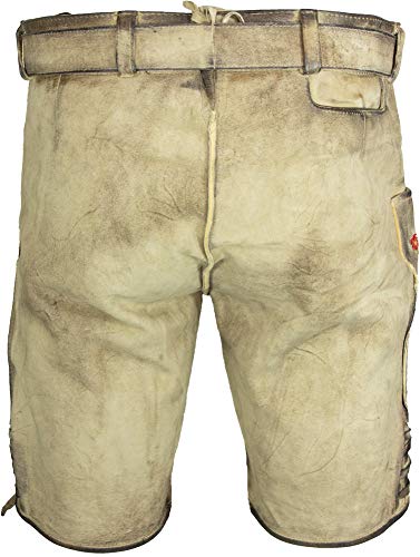 MADDOX SCHWEIGERT's Pantalones cortos de piel Deininger para hombre con cinturón y flor de las nieves y ciervo bordado, color natural Naturaleza – Corsal. 60