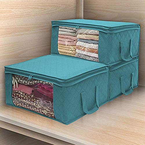 Matedepreso 3pcs Large Clothes Storage Bags Foldable Underbed Storage Bags Clothing Storage Bags Storage Containers with Clear Windows Suitable for Blankets, Bedding, Clothes, Quilts, Pillows