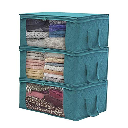 Matedepreso 3pcs Large Clothes Storage Bags Foldable Underbed Storage Bags Clothing Storage Bags Storage Containers with Clear Windows Suitable for Blankets, Bedding, Clothes, Quilts, Pillows