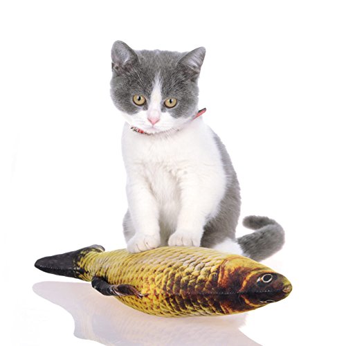 MeetUs - Juego de 3 juguetes de hierbas para gato, forma de pez de peluche interactivo, almohada mordida para gatos