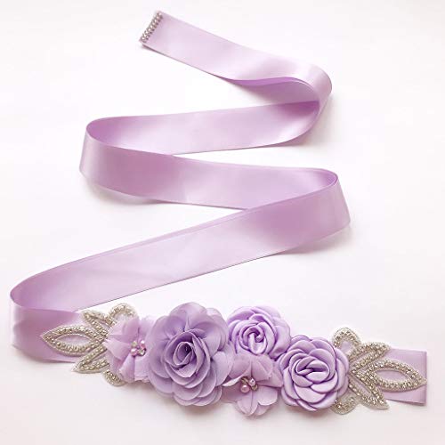 MIKI-Z 270x4cm Mujeres Vestido de Boda Nupcial Cintura Faja cinturón Artificial Flor Rosa Diamantes de imitación Hechos a Mano Abalorios Dama de Honor Fiesta Pretina