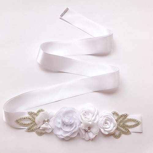 MIKI-Z 270x4cm Mujeres Vestido de Boda Nupcial Cintura Faja cinturón Artificial Flor Rosa Diamantes de imitación Hechos a Mano Abalorios Dama de Honor Fiesta Pretina