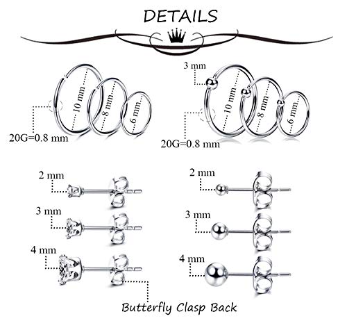 Milacolato Aretes de Acero Inoxidable Minúsculos Para Hombre Para Mujer Aretes Pequeños Sin Fin Aretes Set CZ Ball Stud Para Labio Tragus Cartílago Piercing Jewlry
