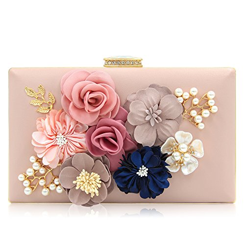 Milisente Flor Bolsa de Noche Mujer Bolso de Boda Elegante Embrague (Rosa)