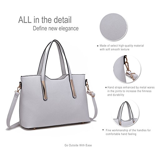 Miss Lulu Bolsas de Señoras Moda Cuero Pu 2 Piezas Totalizador Bolsos de Hombro para Mujeres (Blanco)