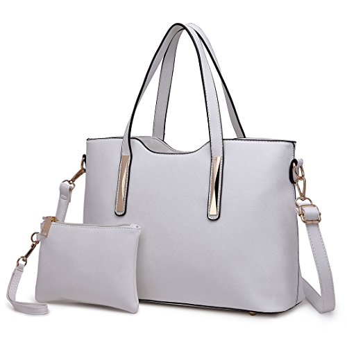 Miss Lulu Bolsas de Señoras Moda Cuero Pu 2 Piezas Totalizador Bolsos de Hombro para Mujeres (Blanco)