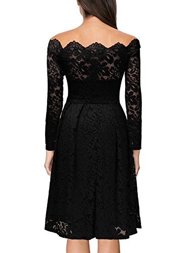 Miusol Vintage Encaje Floral Coctel Vestido Corta para Mujer Negro Medium