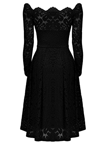 Miusol Vintage Encaje Floral Coctel Vestido Corta para Mujer Negro Medium