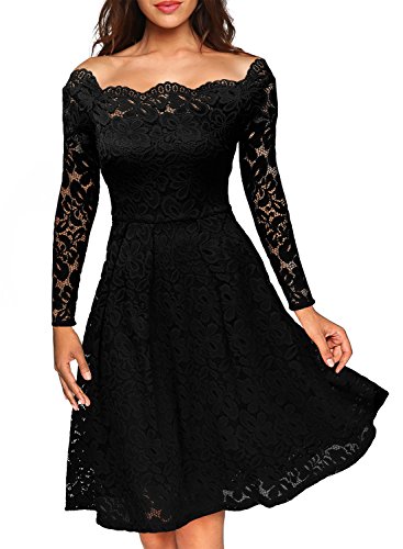 Miusol Vintage Encaje Floral Coctel Vestido Corta para Mujer Negro Medium