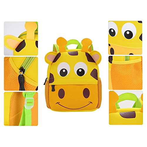 Mochila Infantil para Niños Primaria Pequeña Guardería Mochila Preescolar para Niños de 2-5 Años Dibujo de Animal Lindo (Jirafa, 26 * 10 * 32CM)