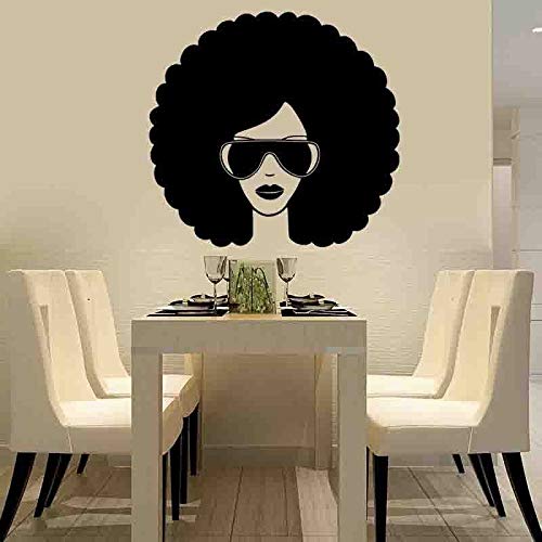 Moda chica negra etiqueta de la pared belleza con gafas de sol vinilo etiqueta de la pared salón de belleza extraíble decoración de interiores etiqueta de la pared A8 42x40cm