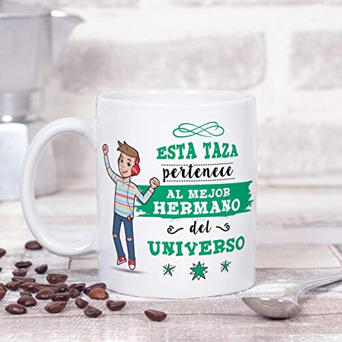 MUGFFINS Taza Hermano - Esta Taza Pertenece al Mejor Hermano del Universo - Taza Desayuno/Idea Regalo Original/Cumpleaños de Hermanitos. Cerámica 350 mL