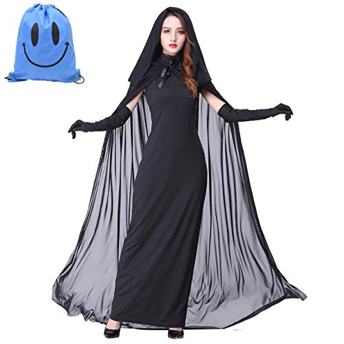 Myir Disfraz de Novia Fantasma de Halloween Mujer, Disfraz de Bruja Vampiro Vestido Adulto Disfraces Carnaval Cosplay (S, Negro)