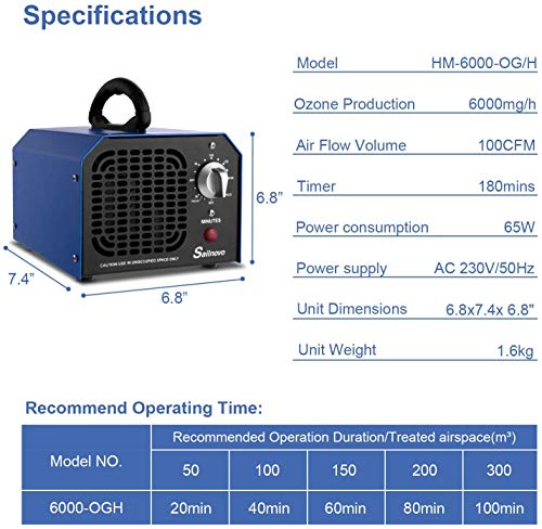 Nakey Generador de ozono, generador comercial de ozono 6000 mg/h Desodorante negro esterilizador industrial O3 para purificador de aire para habitación, humo, coche y animales domésticos