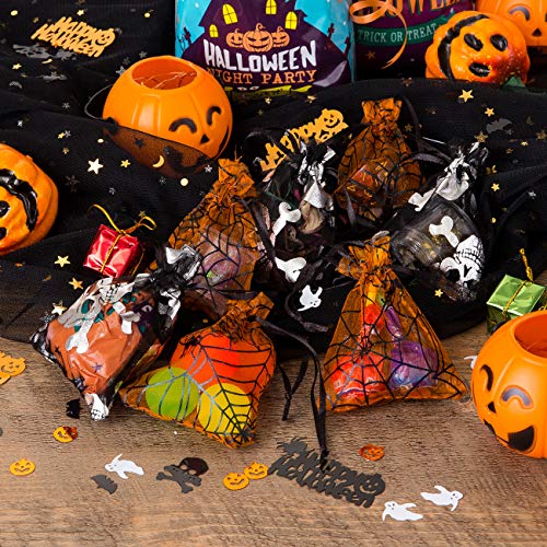 Naler 50 Bolsas Organza Bolsitas Tul Telaraña Cráneo Hueco para Caramelo Dulces Decoración Halloween(7x9cm)