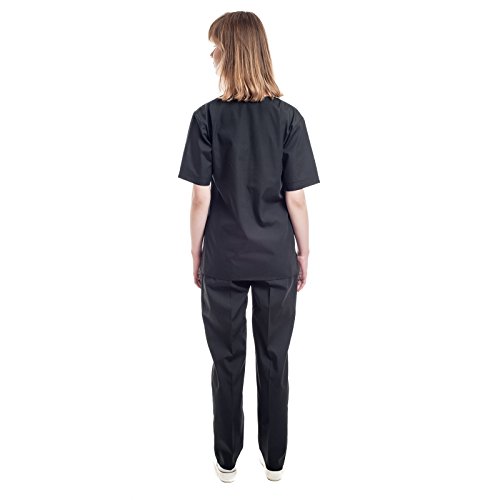 Negro Uniformes Sanitario Pijama Mujer - 7 Tamaños A Medida Xs-3xl - Úsalo como Medico, Enfermera, Peluqueria, Veterinario, SPA, Fisioterapeuta Uniforme O De Trabajo Limpieza, Casaca Estetica Ropa