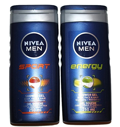 Nivea MEN Shower Gel Twin Set SPORT & ENERGY Body, Face & Hair Wash 2 x 250ml