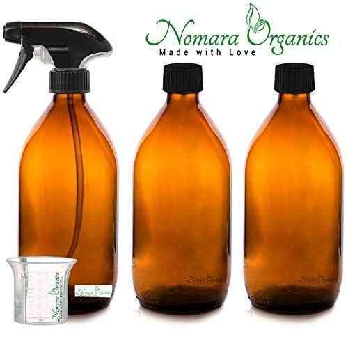 Nomara Organics sin BPA Vaporizador en Botella de Cristal Ámbar 3 x 500 mL. Con Gatillo / Recargable / Belleza Orgánica / Cocina / Limpieza / Mascota