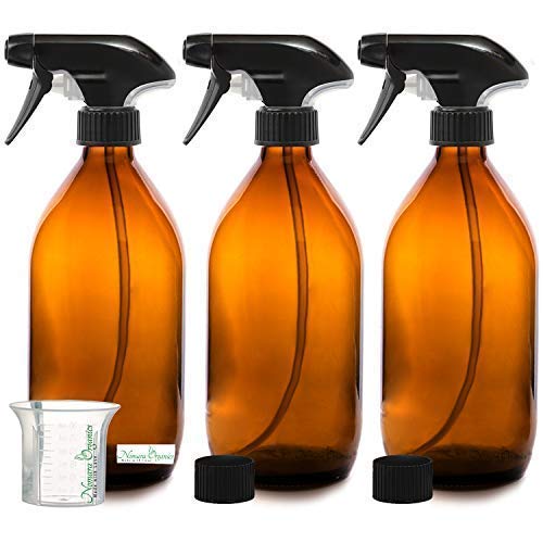 Nomara Organics sin BPA Vaporizador en Botella de Cristal Ámbar 3 x 500 mL. Con Gatillo / Recargable / Belleza Orgánica / Cocina / Limpieza / Mascota