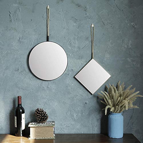 Nordic Metal Golden Mirror Wall Hanging 24-30CM Round/Geometric Baño dormitorio Espejo decorativo Vanity Makeup Montado en la pared @ Negro 1