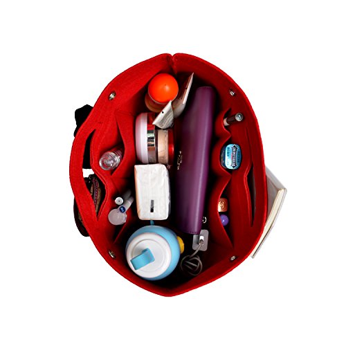 NOTAG Bolso de Organizador de Fieltro, Multifuncionales Bolsillos de Viaje Ordenado Bolsos Insertar Portátil Cosmético Maquillaje Almacenaje (Rojo, S)