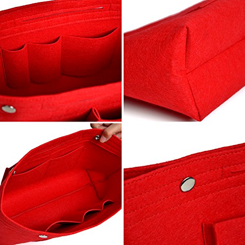 NOTAG Bolso de Organizador de Fieltro, Multifuncionales Bolsillos de Viaje Ordenado Bolsos Insertar Portátil Cosmético Maquillaje Almacenaje (Rojo, S)
