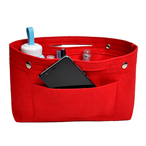 NOTAG Bolso de Organizador de Fieltro, Multifuncionales Bolsillos de Viaje Ordenado Bolsos Insertar Portátil Cosmético Maquillaje Almacenaje (Rojo, S)
