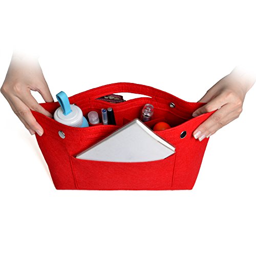 NOTAG Bolso de Organizador de Fieltro, Multifuncionales Bolsillos de Viaje Ordenado Bolsos Insertar Portátil Cosmético Maquillaje Almacenaje (Rojo, S)