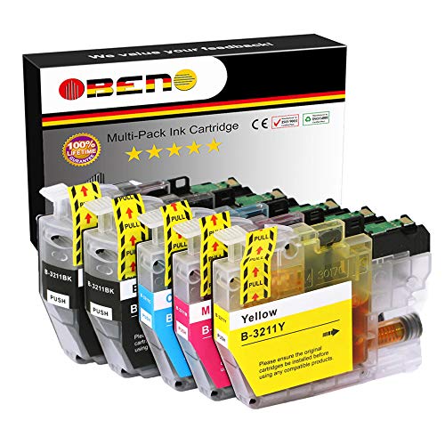 OBENO – 1 Set 1 BK – LC3211 LC3213 5 Cartuchos de Tinta compatibles para Brother LC3211 MFC-J890DW, MFC-J895DW, DCP-J772DW, DCP-J774DW, DCP-J572DW (2 Negro, 1 Cian, 1 Magenta, 1 Amarillo)