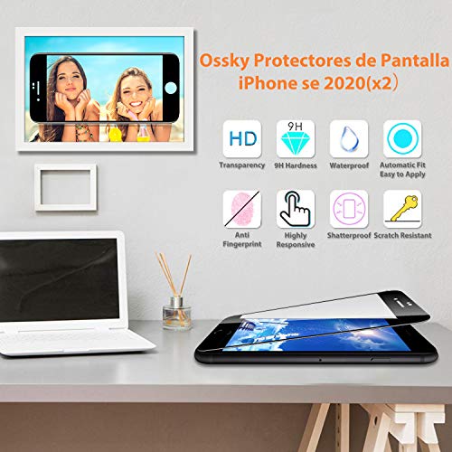 Ossky [2-Pack Protector de Pantalla iPhone SE 2020/8/7, Cristal Templado Glass Screen Protector,Vidrio Templado con [Cobertura Completa] [9H Dureza] [Alta Definicion]-Negro.