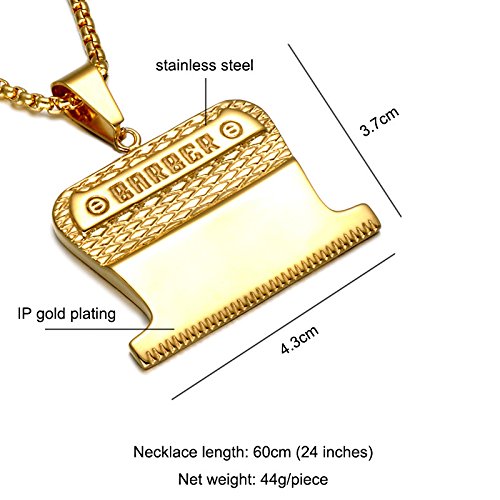 PAURO Collar Unisexo Acero Inoxidable Barbero Rasurar Peluquería Durante Peine Oro Grandes