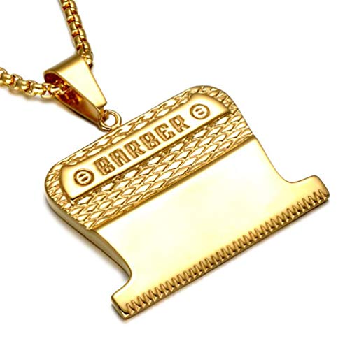 PAURO Collar Unisexo Acero Inoxidable Barbero Rasurar Peluquería Durante Peine Oro Grandes