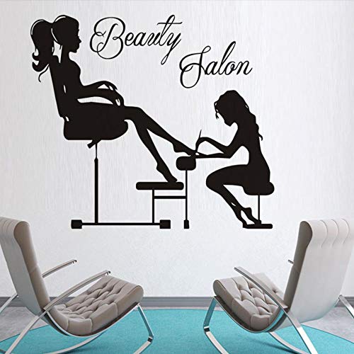 Pegatinas De Pared Fotomurales Salón De Belleza Manicura Esteticista Manicura Chica Uña Del Pie Adhesivo Extraíble Diy Decoración De La Tienda 66X58 cm