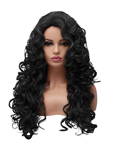 Peluca de pelo largo rizado, ondulado, cabeza completa, para Halloween, para mujer, cosplay, fiesta