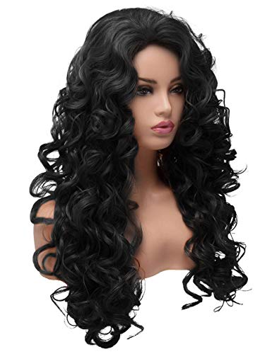 Peluca de pelo largo rizado, ondulado, cabeza completa, para Halloween, para mujer, cosplay, fiesta