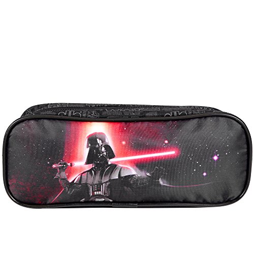 PERLETTI 13800 Estuche Escolar Niño Star Wars - Bolsa para Lapices Estampado Darth Vader - Neceser Portatodo Escuela Viaje La Guerra de las Galaxias - Negro - 8x23x6 cm