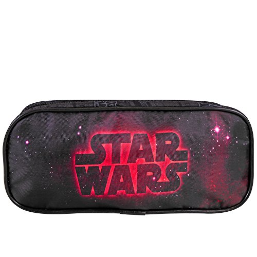PERLETTI 13800 Estuche Escolar Niño Star Wars - Bolsa para Lapices Estampado Darth Vader - Neceser Portatodo Escuela Viaje La Guerra de las Galaxias - Negro - 8x23x6 cm