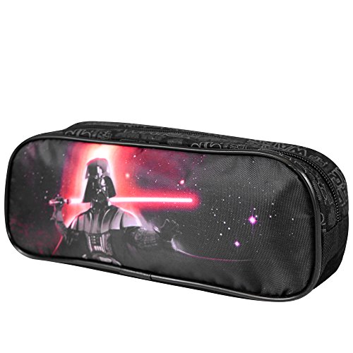 PERLETTI 13800 Estuche Escolar Niño Star Wars - Bolsa para Lapices Estampado Darth Vader - Neceser Portatodo Escuela Viaje La Guerra de las Galaxias - Negro - 8x23x6 cm