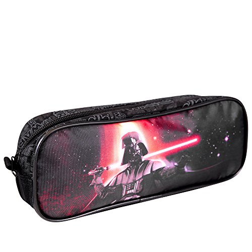PERLETTI 13800 Estuche Escolar Niño Star Wars - Bolsa para Lapices Estampado Darth Vader - Neceser Portatodo Escuela Viaje La Guerra de las Galaxias - Negro - 8x23x6 cm