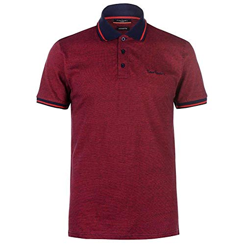 Pierre Cardin - Polo de rayas finas para hombre, con firma bordada rojo/azul marino L
