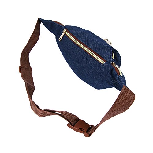 Quenchy London QL415M - Riñonera de viaje en lona, 5 bolsillos con cremallera, para contornos de cintura de hasta 120 cm, ideal para festivales y vacaciones, Mezclilla azul. (Azul) - QL4156N