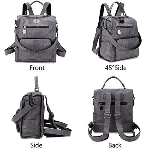 RAVUO Mochila Mujer Cuero,Mini Mochilas cuero o Niñas Mochila de Moda Bolso de Escuela de 3 Maneras de Viaje Gris